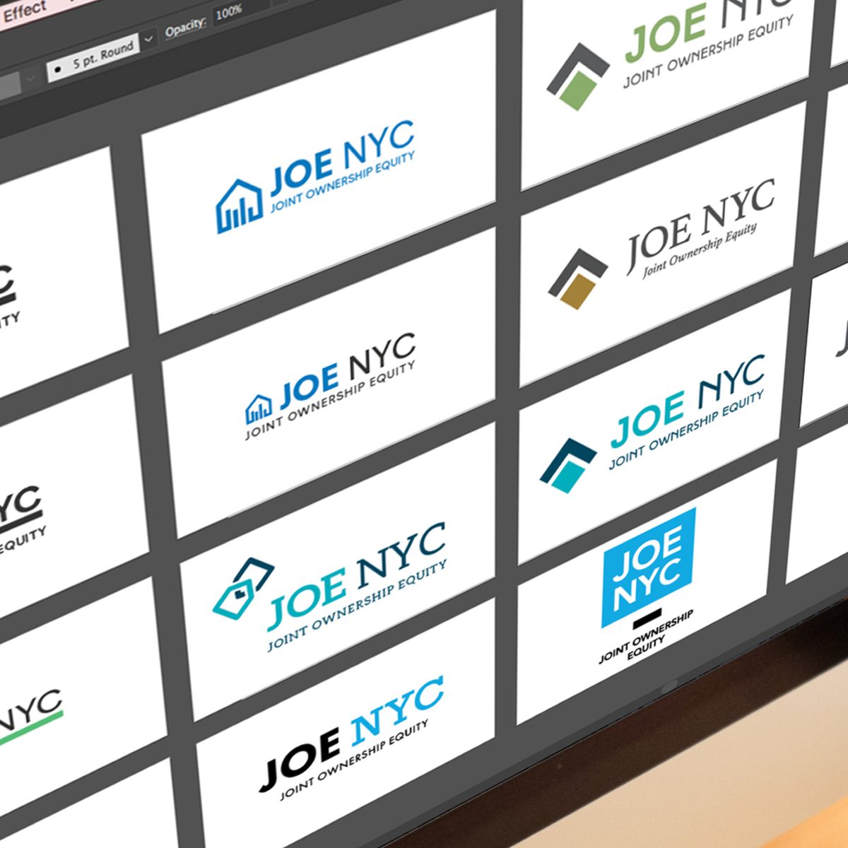 Collection of logo concepts as part of a nonprofit branding effort for JOE NYC.