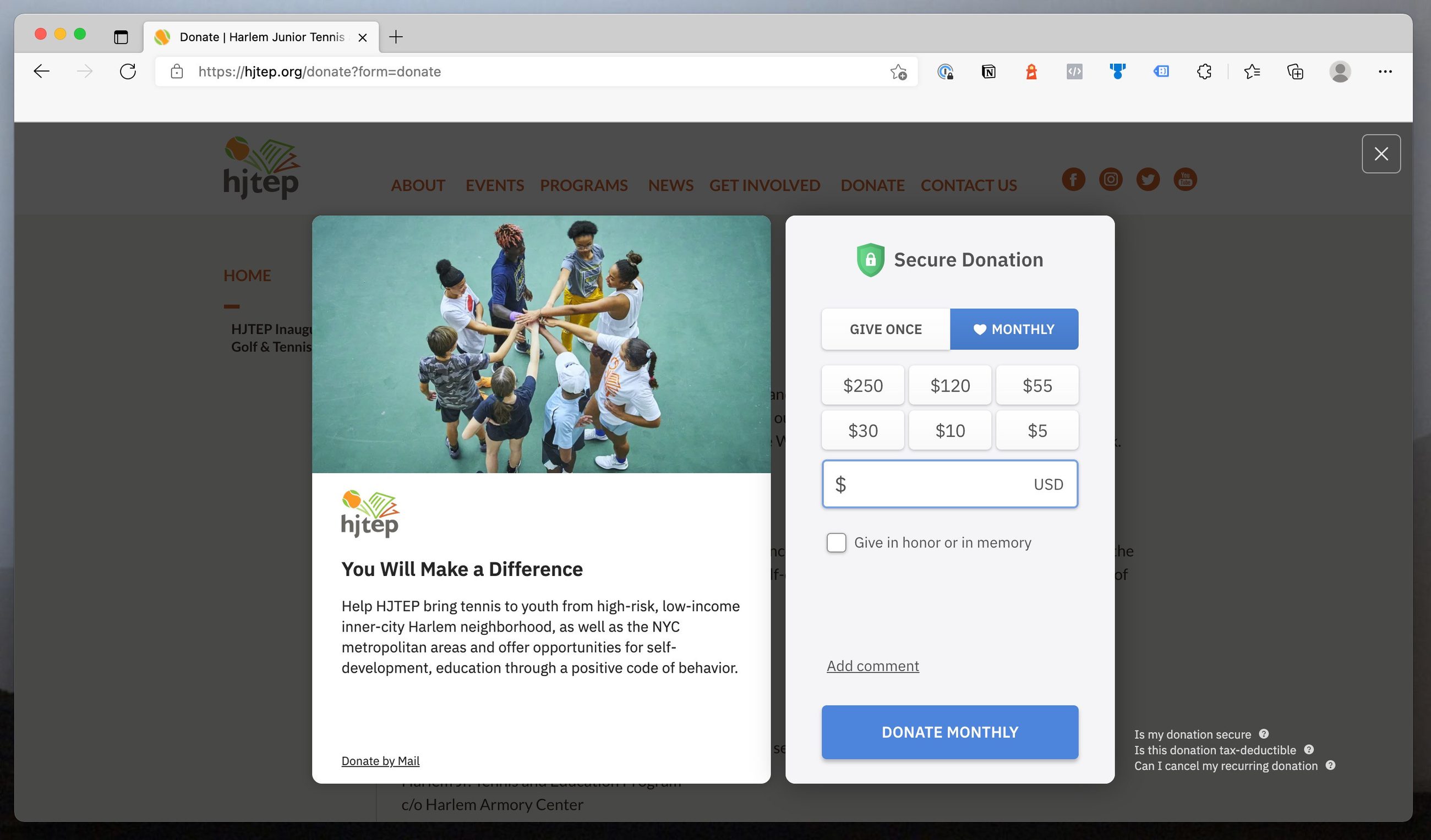 Hjtep fundraise up donation screen
