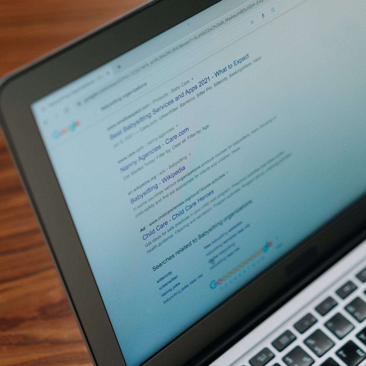 Laptop screen with google search results