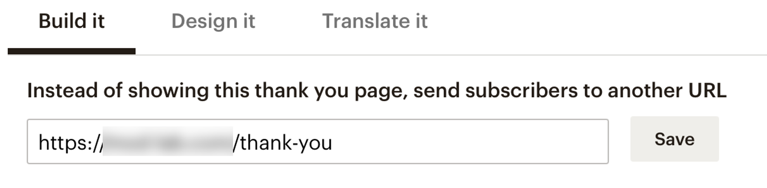 Mailchimp thank you url